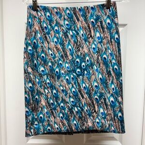 Talbots Petites Peacock Print Pencil Skirt | Size 2P | Lined